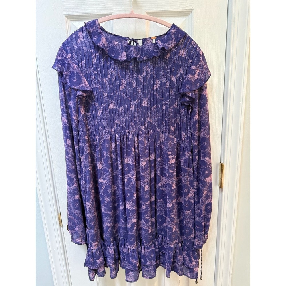Free People These Dreams Floral Babydoll Mini Dress Purple Floral M